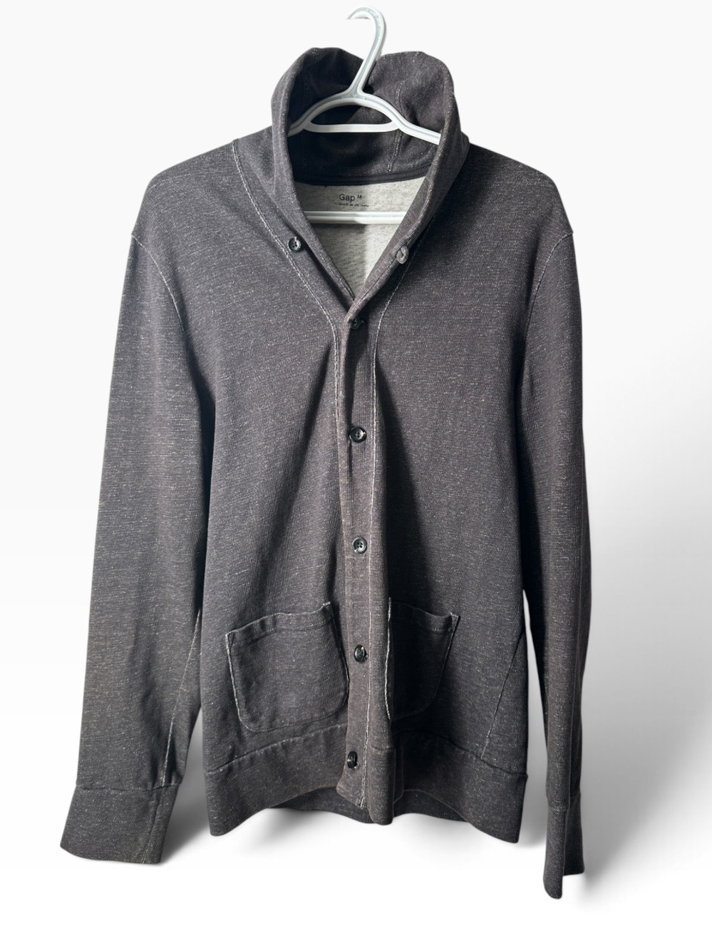 Gap Gray Button Front Cardigan Sweater Shawl Collar Men’s Medium